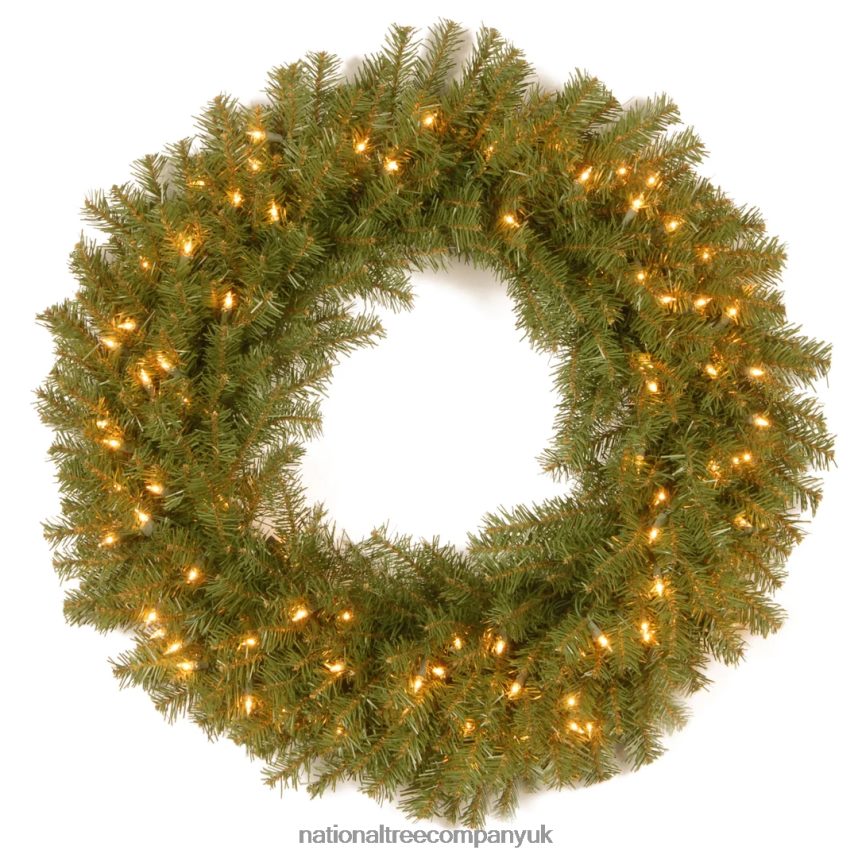 Greenery | National Tree Company Pre-Lit Artificial Christmas Wreath Green Norwood Fir Dual Color LED Lights Christmas Collection 30 Inches F2L4F233